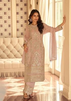 peach Zari Work Georgette Salwar Kameez