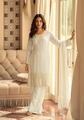 white Zari Work Georgette Salwar Kameez
