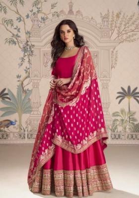 red Zari Work Silk Anarkali With Dupatta