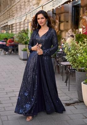 grey Zari Work Georgette Indo Western Set