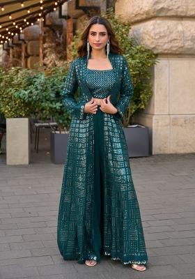emerald Zari Work Georgette Indo Western Set