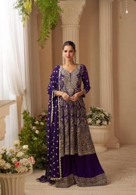 navy blue Zari Work Georgette Anarkali Set