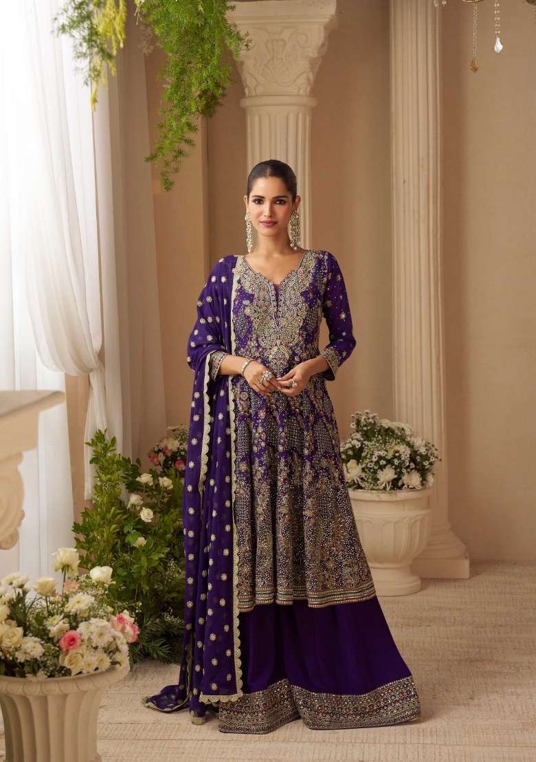 navy blue Zari Work Georgette Anarkali Set - Indya