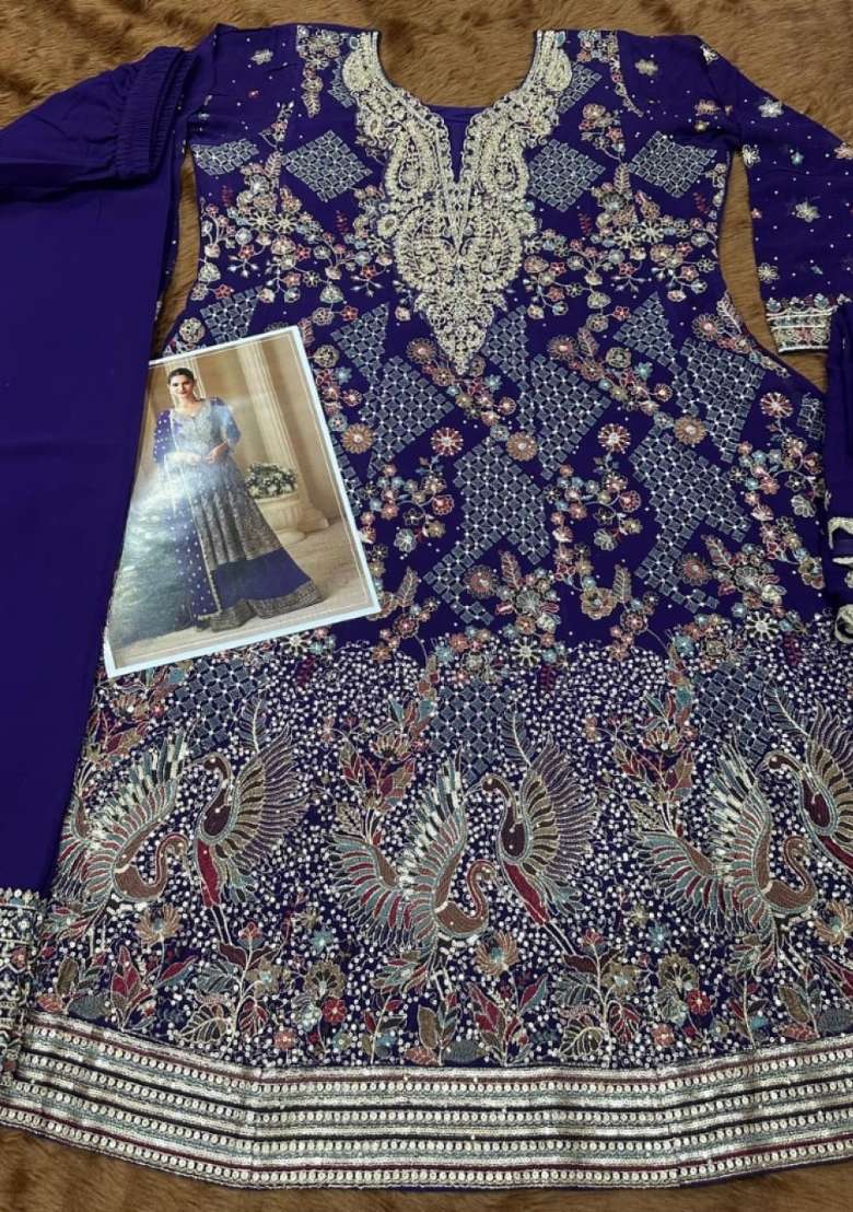 navy blue Zari Work Georgette Anarkali Set - Indya