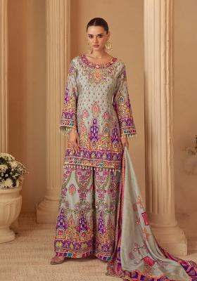blue Zari Work Crepe Salwar Kameez