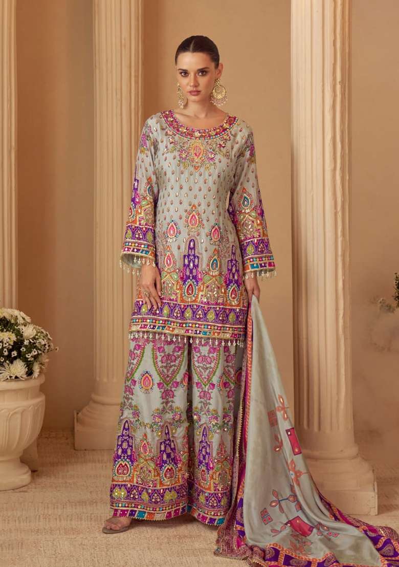 blue Zari Work Crepe Salwar Kameez - Indya