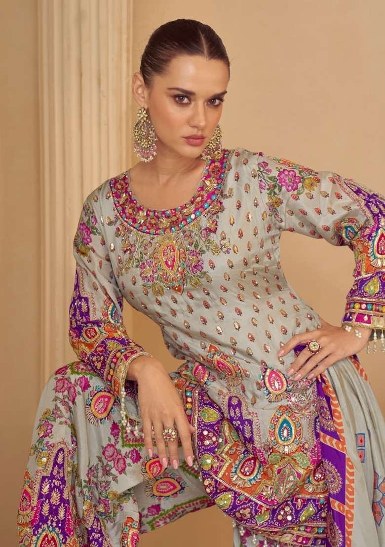 blue Zari Work Crepe Salwar Kameez - Indya