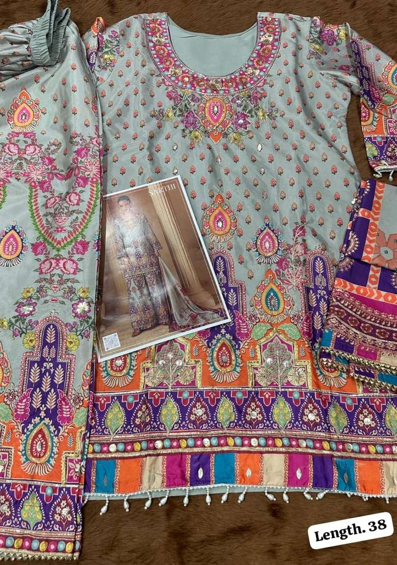 blue Zari Work Crepe Salwar Kameez - Indya