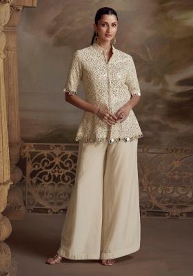 white Zari Work Georgette Indo Western Set