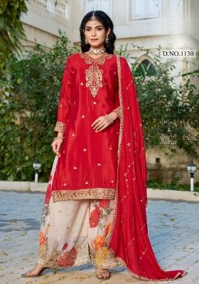 red Zari Work Silk Salwar Kameez