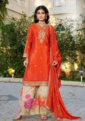 orange Zari Work Silk Salwar Kameez