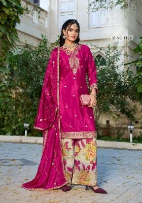 hot pink Zari Work Silk Salwar Kameez