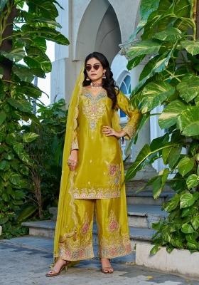 mustard Zari Work Silk Blend Salwar Kameez