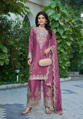 magenta Zari Work Silk Blend Salwar Kameez
