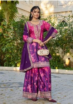 purple Zari Work Silk Salwar Kameez