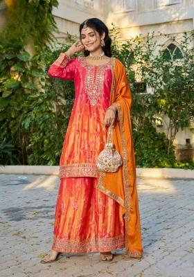 orange Zari Work Silk Salwar Kameez