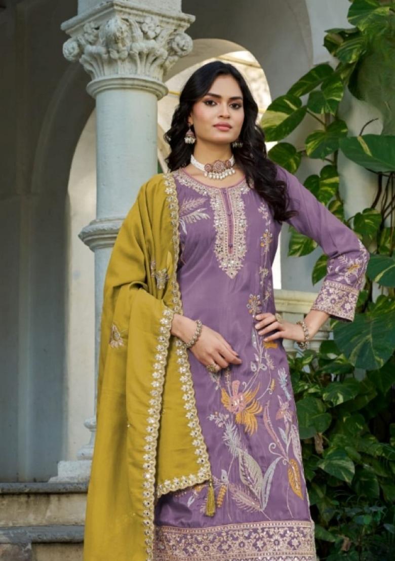 purple Zari Work Shimmer Salwar Kameez - Indya