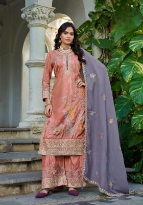 peach Zari Work Shimmer Salwar Kameez