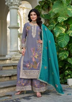 grey Zari Work Shimmer Salwar Kameez