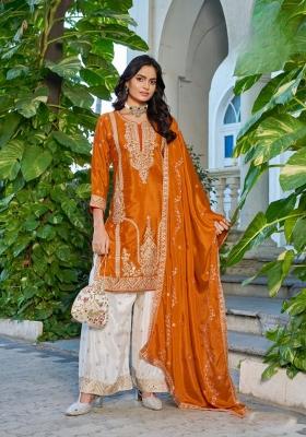 orange Zari Work Silk Salwar Kameez