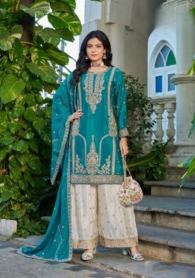 blue Zari Work Silk Salwar Kameez