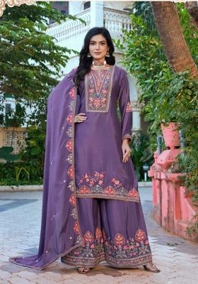 purple Zari Work Silk Salwar Kameez