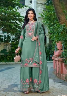 sea green Zari Work Silk Salwar Kameez