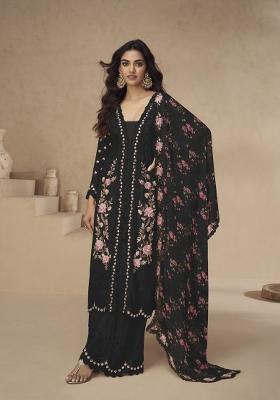 black Zari Work Silk Blend Salwar Suit