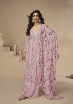 rani pink Zari Work Silk Salwar Suit