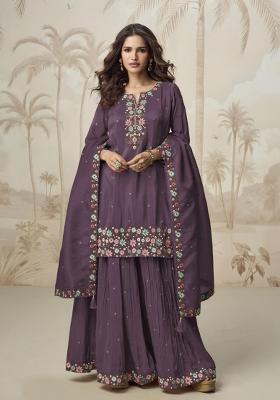 wine Zari Work Shimmer Salwar Suit