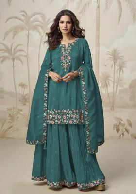 turquoise Zari Work Shimmer Salwar Suit