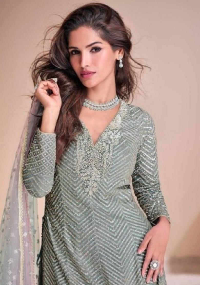 sky blue Zari Work Georgette Salwar Suit - Indya