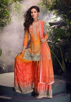 orange Zari Work Silk Salwar Suit