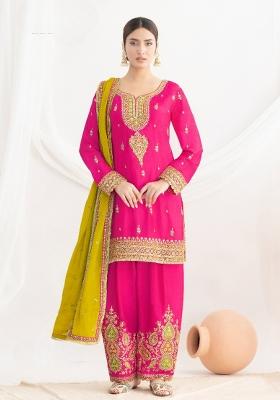 pink Zari Work Silk Salwar Kameez