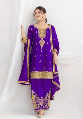 purple Zari Work Silk Salwar Kameez