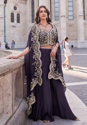 purple Zari Work Silk Indo Western Set