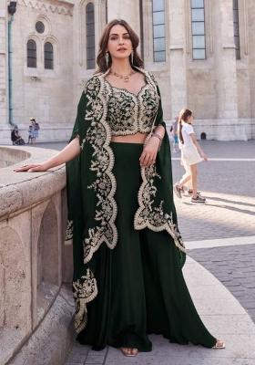 green Zari Work Silk Indo Western Set