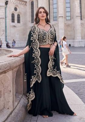 black Zari Work Silk Indo Western Set