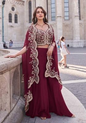 blood red Zari Work Silk Indo Western Set