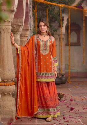 orange Zari Work Silk Salwar Suit