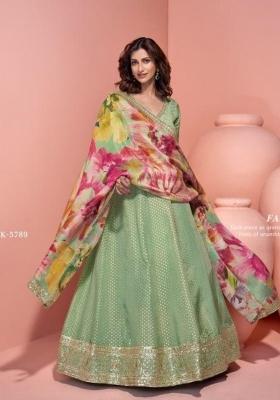 green Zari Work Shimmer Anarkali With Dupatta
