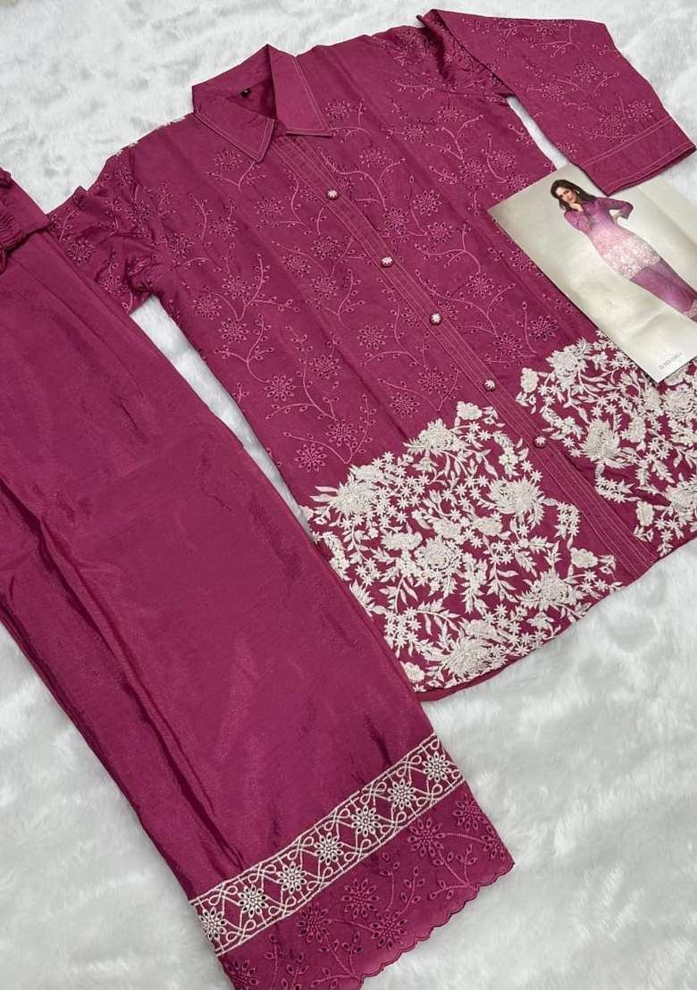 magenta Zari Work Silk  Co Ord Set - Indya