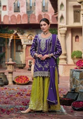 purple Zari Work Silk Blend Salwar Suit