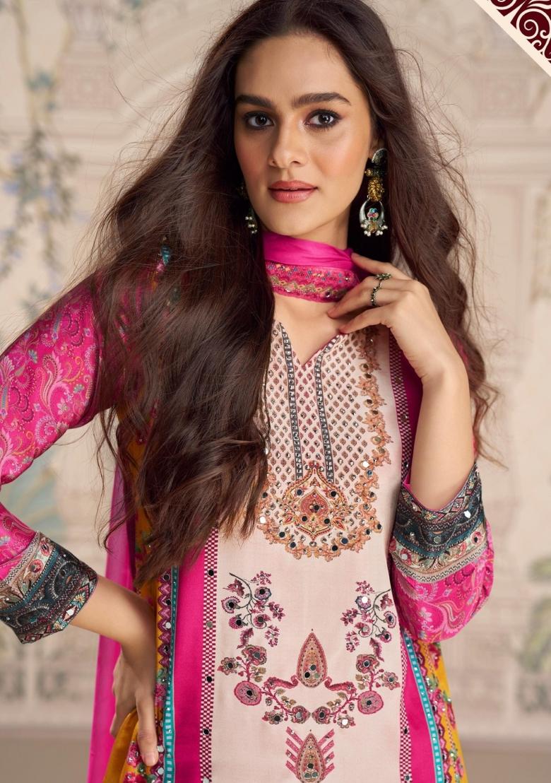 pink Zari Work Crepe Salwar Kameez - Indya