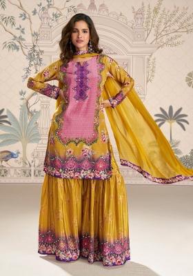 yellow Zari Work Crepe Salwar Kameez