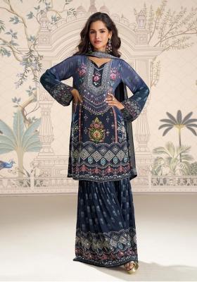 navy blue Zari Work Crepe Salwar Kameez