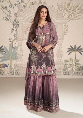 purple Zari Work Crepe Salwar Kameez