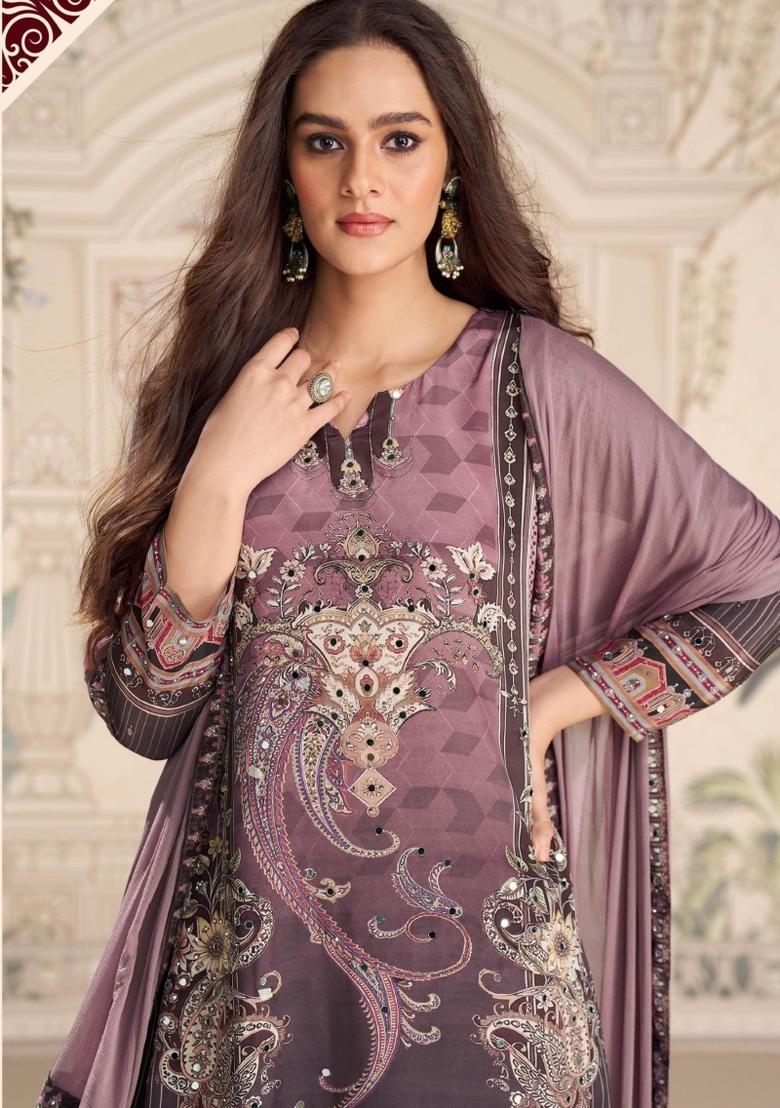 purple Zari Work Crepe Salwar Kameez - Indya