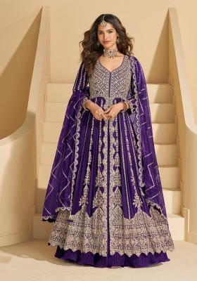 violet Zari Work Silk Anarkali Set