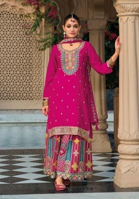 dark pink Zari Work Silk Salwar Suit